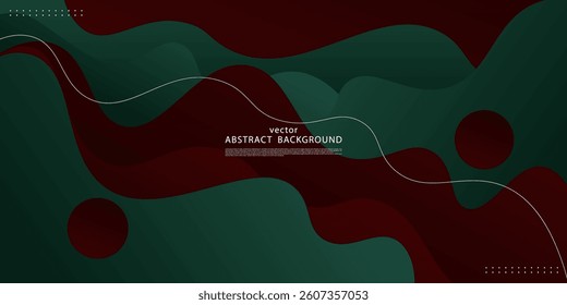 Abstract geometric fluid background design in dark red and green colors. Creative banner design with liquid wave shapes and liquid lines as template. Vector Eps10