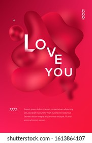 Abstract geometric fluid elements for Valentine's Day. Futuristic design. Geometric fluid colors shapes. Love. Wedding. Passion. Template minimalist poster, card, wallpaper, print, web banner