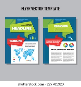 Abstract geometric flyer brochure vector template. Infographic design elements. World map in origami polygonal style included. 