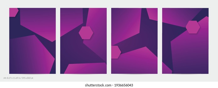 Abstract geometric flyer with deep gradient and vanishing geometric shapes. Modern template for social media banner. Contemporary material design with paper cut out realistic shadow.