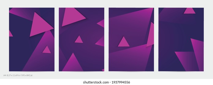 Abstract geometric flyer with deep gradient and vanishing geometric shapes. Modern template for social media banner. Contemporary material design with paper cut out realistic shadow.