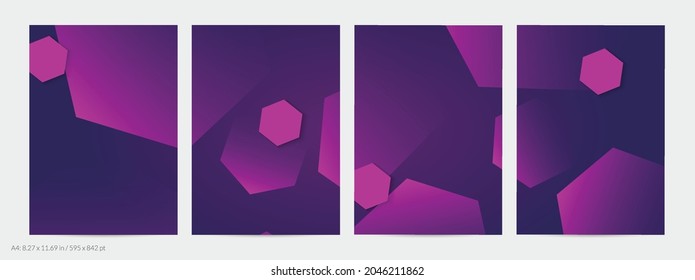 Abstract geometric flyer with deep gradient and vanishing geometric shapes. Modern template for social media banner. Contemporary material design with paper cut out realistic shadow.