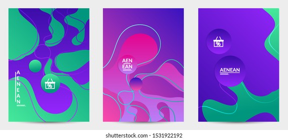 Abstract geometric flyer with vanishing waves. Modern template for social media banner. Contemporary material design with realistic shadow over flat gradient background