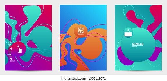 Abstract geometric flyer with vanishing waves. Modern template for social media banner. Contemporary material design with realistic shadow over flat gradient background
