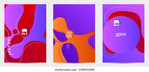Abstract geometric flyer with vanishing waves. Modern template for social media banner. Contemporary material design with realistic shadow over flat gradient background