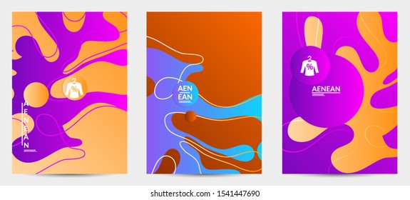 Abstract geometric flyer with vanishing waves. Modern template for social media banner. Contemporary material design with realistic shadow over flat gradient background