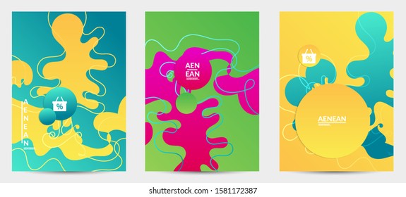 Abstract geometric flyer with vanishing waves. Modern template for social media banner. Contemporary material design with realistic shadow over flat gradient background