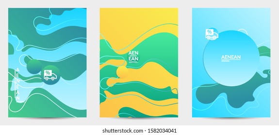 Abstract geometric flyer with vanishing waves. Modern template for social media banner. Contemporary material design with realistic shadow over flat gradient background