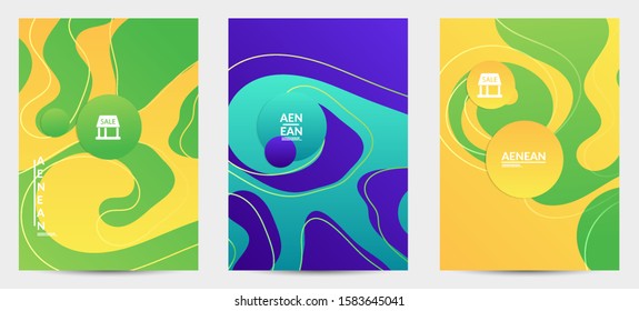 Abstract geometric flyer with vanishing waves. Modern template for social media banner. Contemporary material design with realistic shadow over flat gradient background