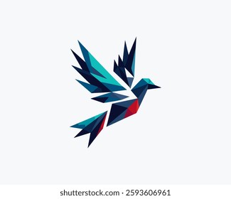 Abstract geometric flying bird logo icon vector illustration.