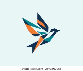 Abstract geometric flying bird logo icon vector illustration.