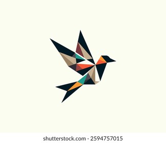 Abstract geometric flying bird logo design icon vector illustration.