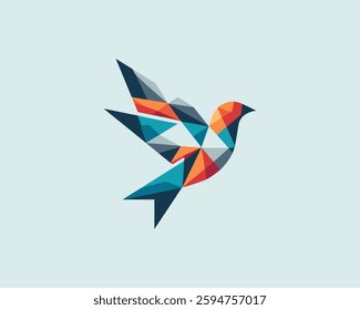 Abstract geometric flying bird logo design icon vector illustration.