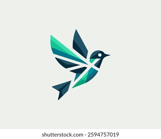 Abstract geometric flying bird logo design icon vector illustration.