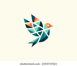 Abstract geometric flying bird logo design icon vector illustration.