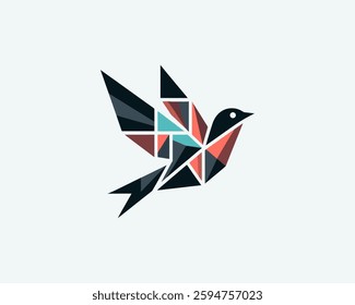 Abstract geometric flying bird logo design icon vector illustration.