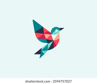 Abstract geometric flying bird logo design icon vector illustration.