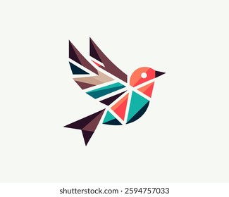 Abstract geometric flying bird logo design icon vector illustration.