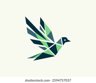 Abstract geometric flying bird logo design icon vector illustration.