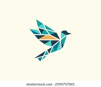 Abstract geometric flying bird logo design icon vector illustration.