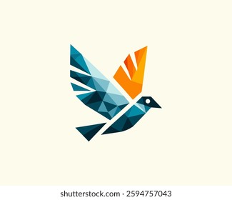 Abstract geometric flying bird logo design icon vector illustration.