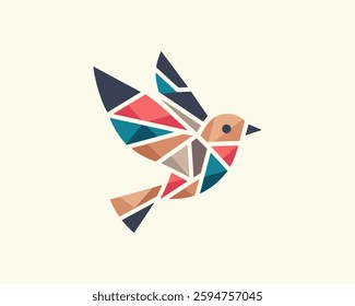 Abstract geometric flying bird logo design icon vector illustration.