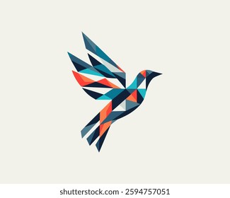 Abstract geometric flying bird logo design icon vector illustration.