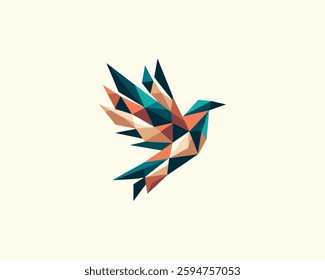 Abstract geometric flying bird logo design icon vector illustration.