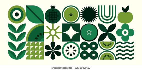 Abstract geometric food pattern. Natural fruit plants simple shape, eco agriculture concept. Vector minimal illustration