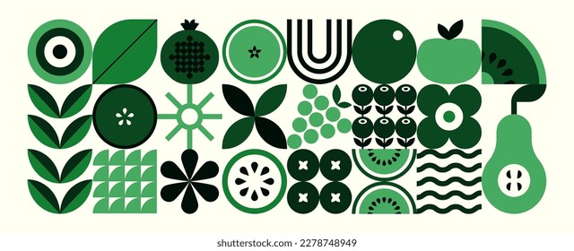 Abstract geometric food pattern. Natural organic fruit plant shapes eco agriculture concept. Vector minimal illustration