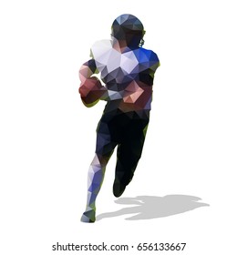 Abstract geometric football player with ball, polygonal vector silhouette