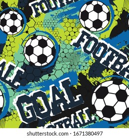 Abstract geometric  Football, soccer ball seamless pattern with vertical fading lines, tracks, halftone stripes. Extreme sport style illustration. Trendy Urban colorful backdrop. Grunge, neon texture 