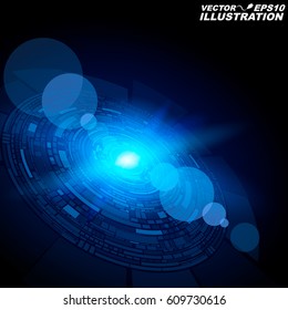 Abstract geometric form of particles of blue color glowing in the dark. A bright flash of light. New technologies in design