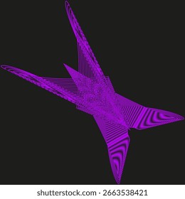Abstract geometric form. Vector line pattern. Dynamic motion graphic. Magenta purple art. EPS 10.