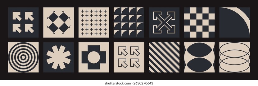 Abstract geometric forms. Brutalist shapes, trendy Y2K signs.
