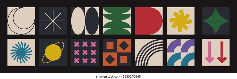 Abstrakte geometrische Formen. Brutalistische Formen, trendige Y2K-Zeichen.