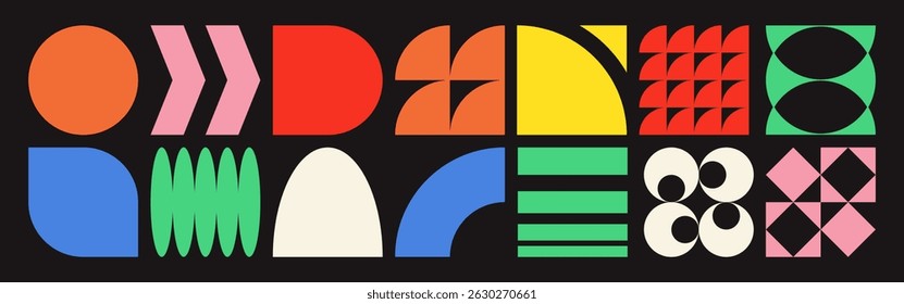 Abstract geometric forms. Brutalist shapes, trendy Y2K signs.