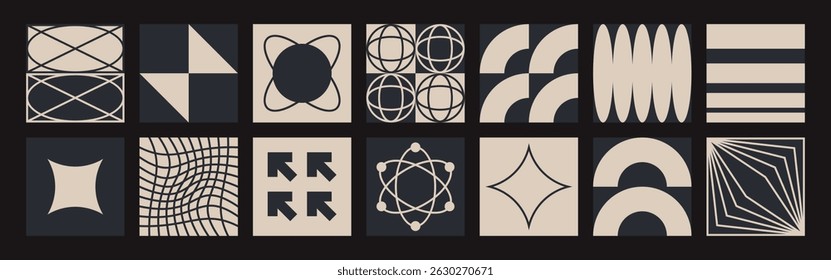 Formas geométricas abstratas. Formas brutalistas, sinais Y2K modernos.