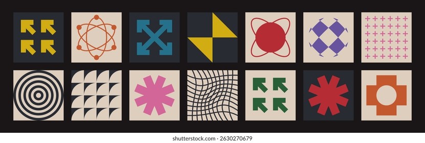 Abstrakte geometrische Formen. Brutalistische Formen, trendige Y2K-Zeichen.