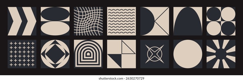 Abstract geometric forms. Brutalist shapes, trendy Y2K signs.