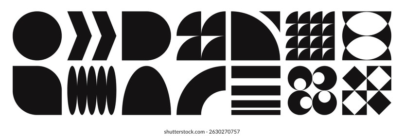 Abstract geometric forms. Brutalist shapes, trendy Y2K signs.