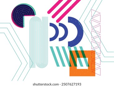Abstract geometric forms featuring a risograph effect, creating a visually striking print design with vector elements.