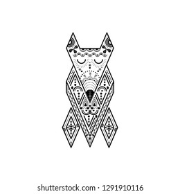 Abstract geometric fox with ornaments. Scandinavian and folk design. Poster. Vector Illustration.