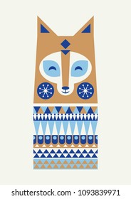 Abstract geometric fox. Scandinavian and folk design. Poster. Vector Illustration.