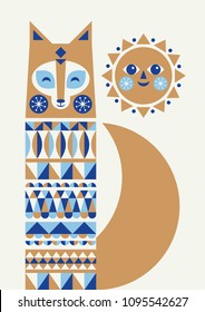 Abstract geometric fox. Scandinavian and folk design. Poster. Vector Illustration.