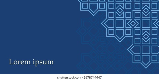 abstract geometric frame border with islamic ornament blue design background.eps
