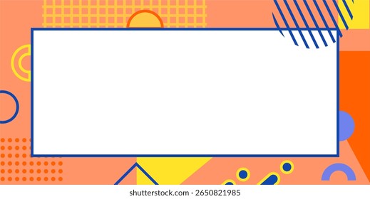 Abstract geometric frame design in cheerful colors with empty space for text. Geometric memphis frame