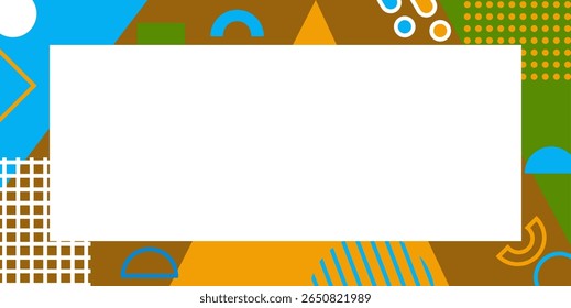 Abstract geometric frame design in cheerful colors with empty space for text. Geometric memphis frame