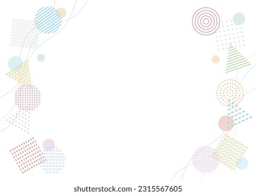 Abstract geometric frame design. Vector illustration on colorful retro background. Polka dots, stripes, plaid, etc. White background.