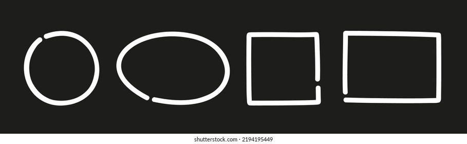 Abstrakter geometrischer Rahmen auf einer Tafel. Handgezeichnete weiße geometrische Formen auf Schwarz. Abstrakte Rahmen. Freehand-Elemente auf einer Tafel. Schwarz-Weiß-Illustration
